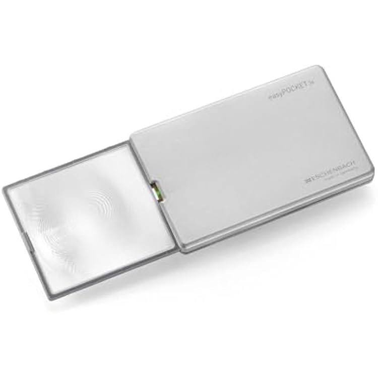 Eschenbach EasyPOCKET Magnifying Glass with Light Portable Credit Card Size Magnifier with AsphericDiffractive hybrid PXM Lens, Built-in LED Illumination Silver - 3x8 Diopter Magnification