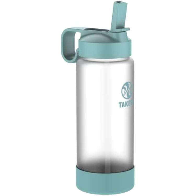 Takeya Glass Water Bottle - Durable Thermo-Shock Resistant - Sure-Grip Safe Shell - Clear Leak-Proof - Straw Lid - Dishwasher Safe - Everyday Use - 22 oz, Sage
