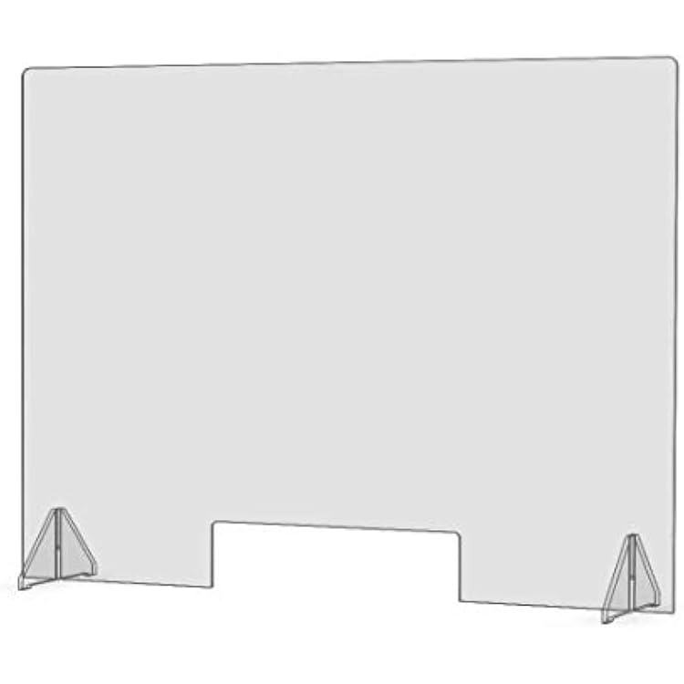 Plexiglass Sneeze Guard - 32w x 24h Protective Freestanding Shield Guards Against Sneezing and Coughing 18 Thk 11.75w X 2.5h Cutout 32x24