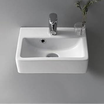 001400-U-One Hole Mini Rectangle Ceramic Wall Mounted/Vessel Sink, White