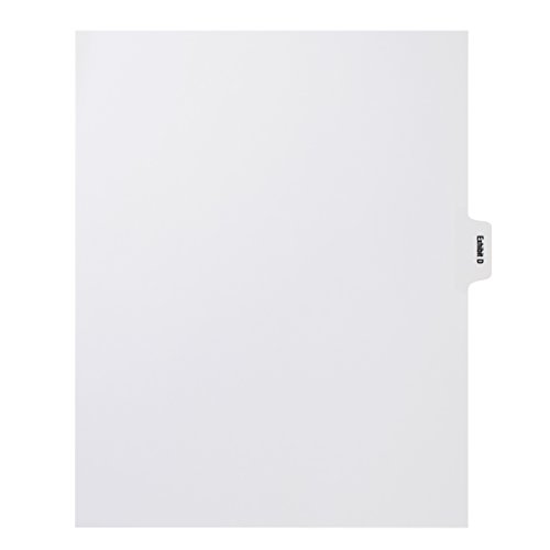 Blumberg Exhibit Index Dividers, Side Tabbed, Letter Size, Not Punched, 25 Individual Letters per Package Exhibit D