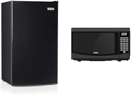 Igloo IRF32BK6A 3.2 Cu.Ft. Single Door Compact Refrigerator with Freezer, Slide Out Glass Shelf, Perfect for Homes, Offices, Dorms & RCA RMW733-BLACK RMW733 0.7 Cu. Ft. Microwave, Black
