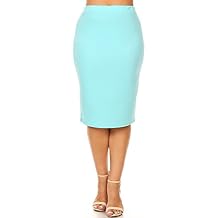 FashionStream Women's Plus Size Casual High Waist Stretch Pull On Bodycon Pencil Midi Skirt