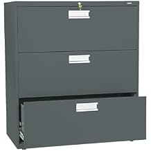 HON Brigade 3-Drawer Filing Cabinet - 600 Series Lateral Legal or Letter File Cabinet, Charcoal (H683)