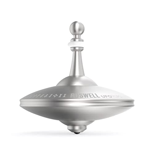 UFO Tops Roswell - Metal Spinning Fidget Toy Top - Inspired by The Documented 1947 UFO Sighting in Roswell, New Mexico Color: Cosmic Silver