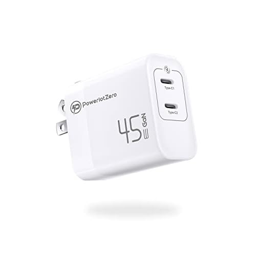 Dual USB C Wall Charger Block - PowerlotZero 45W 2 Port PPS USBC Super Fast Charging Power Adapter Type C Foldable Plug for Galaxy S23 Ultra S22 Note 20 iPhone 14 13 Pro Max Plus iPad MacBook Air