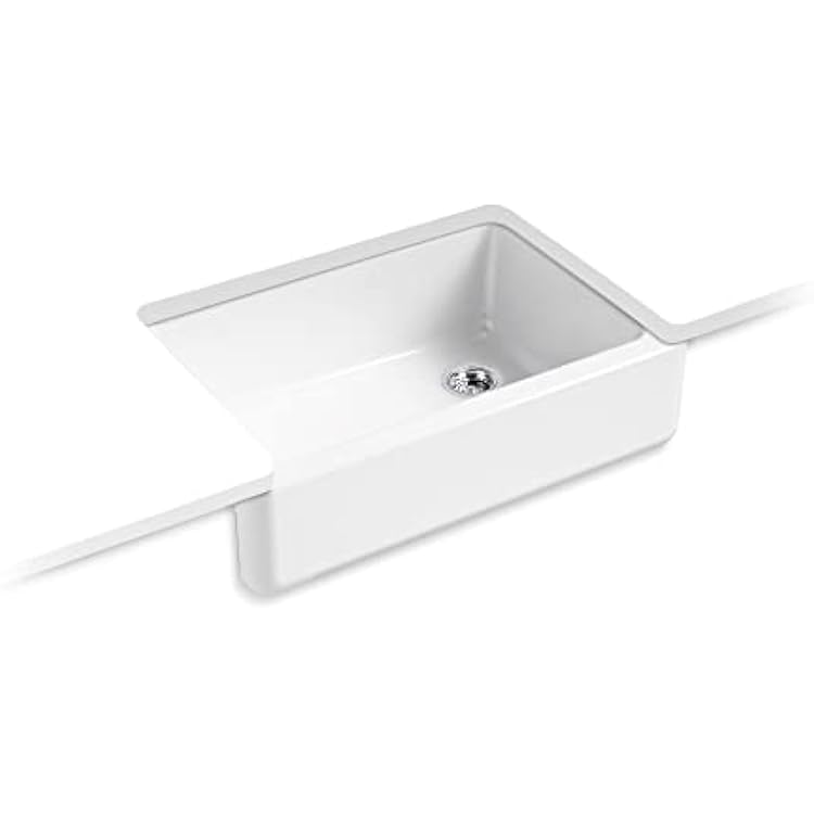 KOHLER Whitehaven 32-34 Farmhouse Self-Trimming Undermount Single-Bowl Kitchen Sink Undermount, Kitchen Sinks with Tall Apron, K-5827-0, White