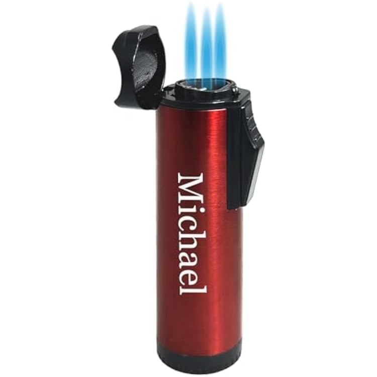 Personalized Visol Hades Butane Torch Triple Flame Refillable Gas Lighter, Built in Holder, and Adjustable Flame Lighter with Free Engraving Shipped Without Butane Red
