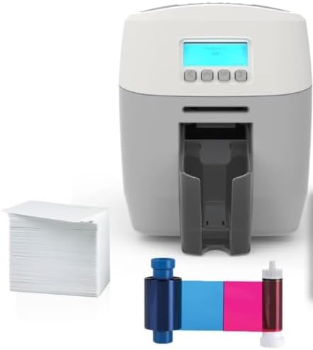 AlphaCard Magicard 300 ID Card Printer System w/ 200 Print YMCKO Ribbon, 300 Premium PVC Cards, and Card Exchange Software (Dual Sided, PVC Cards)