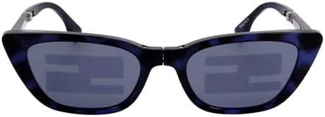 FENDI Injected Touch of FF Sunglasses, Blue Havana & Silver, Luxury Designer Eyewear with FF Logo Temples, 100% UV Protection, Made in Italy