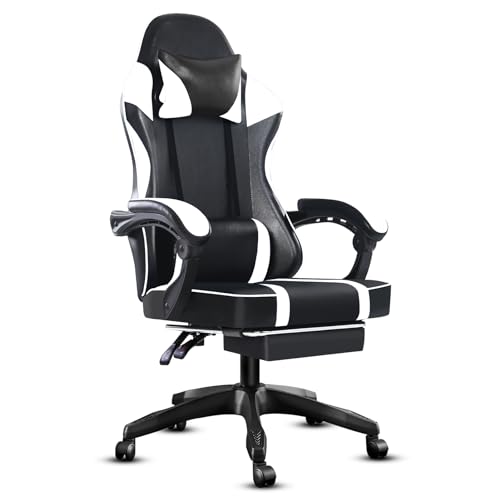 Electronic Gaming Chair with Footrest, 360Swivel Adjustable Lumbar Pillow, for Living Room, Office, Bedroom, Study25.98x 21.25x 48.42. White