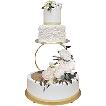 NWK 14inch to 4inch 2 Piece Gold Metal Tired Floating Cake Stand Spacer Round Decorating Display Riser Pastry Holder for Wedding Birthday Anniversary Party for Centerpiece for Dessert Table (14inch)
