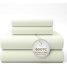 100% Cotton King Ivory Sheets, 600-Thread-Count 4-Piece Sateen Weave Sheet Set, Ultra Soft & Silky, Wrinkle-Resistant, Low Pill, Low Shrink, With Elasticized Deep Pocket, Luxury King Bedding Set