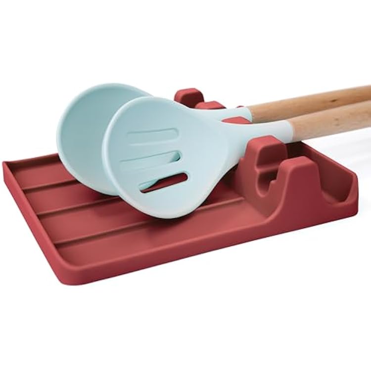 Silicone Spoon Rest - Large Cooking Utensil Holder with Drip Pad Walls - Multiple Spoon Rest with Wider Slots for Bigger Utensils, BPA-Free Spatula Rest for Stove, Kitchen, Countertop