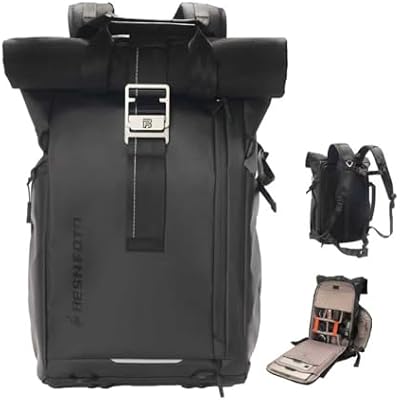 Besnfoto Waterproof Camera Backpack, Rolltop Photography Bag for Photographers, Expandable DSLR Mirrorless Case with 15.6 Laptop Compartment, Quick Side Access & Tripod Holder for Hiking Travel