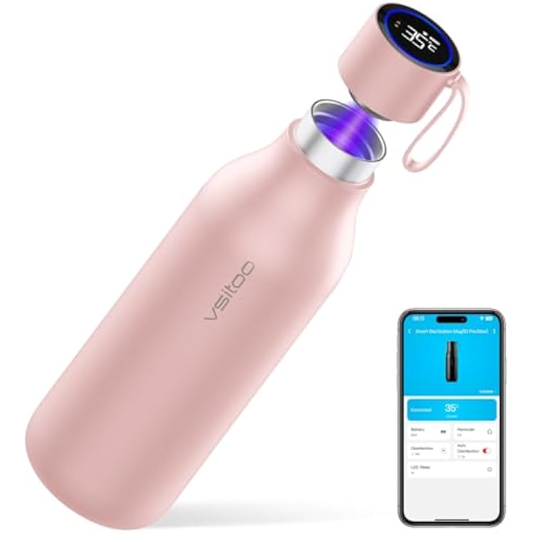 VSITOO 33oz Smart Self-Cleaning Water Bottle,Large Insulated Stainless Steel Bottle with AI Self-Clean, 30-Day Battery & Magnetic Charging for Outdoor Travel, Gym or Office, Pink