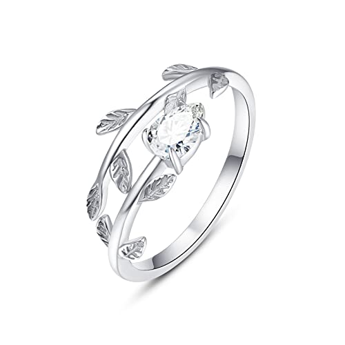 PRAYMOS 925 Sterling Silver Leaf Birthstone Rings Adjustable Open Ring for Women with Jewelry Box Size 7-9