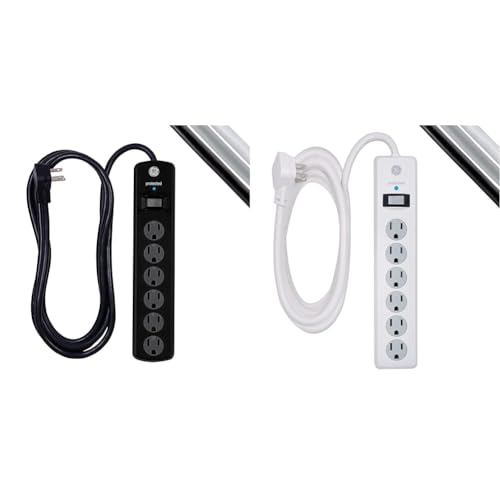 GE 6-Outlet Surge Protector, 8 Ft Extension Cord, Power Strip, 1300 Joules, Flat Plug & 6-Outlet Surge Protector, 10 Ft Extension Cord, Power Strip, 800 Joules, Flat Plug