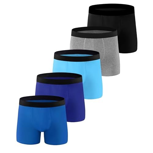 Incontinence Underwear for Men, 100ML Cotton Washable Leak-Proof Reusable Absorbent Long Leg Boxer Briefs 5 Pack Multicolor01, Small