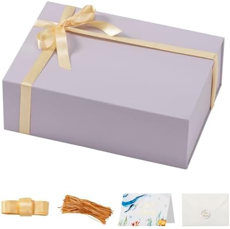 Large Gray Gift Box with Lid for Present 13x9x4.4 Inches Gift Packing Magnetic Box for Gift Collapsible Decorative Gift Boxes Contains Card Ribbon Raffia Paper Filler Present Box for Christmas, Thanksgiving, Wedding, Halloween, Birthday(2 Pcs)