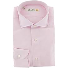 Luigi Borrelli Pink Solid Button Down Spread Collar Cotton Slim Fit Dress Shirt, Size Small 15.5