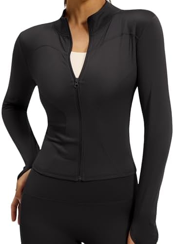Athletic Jackets For Women Full Zip, Lightweight Long Sleeve Workout Jackets With Thumb Holes