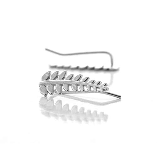 925 Sterling Silver Boho Botanical Ear Climber Earrings, Delicate Handmade Pair of Fern Leaf Ear Crawler Cuffs, Artisan Floral Jewelry Gift for Girlfriend Sister Wife Mom by Sigalagia