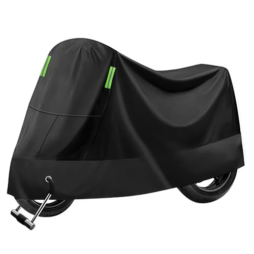 Motorcycle Cover with Lock Hole, Bike Cover Waterproof Outdoor, Rain Sun Dust Wind Proof All-Around Protection Bicycle Accessories for Dirt Cruiser Bikes Scooter Moped Electric Motorcycle 2XL