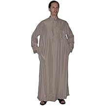 Men Saudi Style Thobe With Collar Daffah Dishdasha Islamic Arabian Kaftan Brown 62 Inches Long X-Large