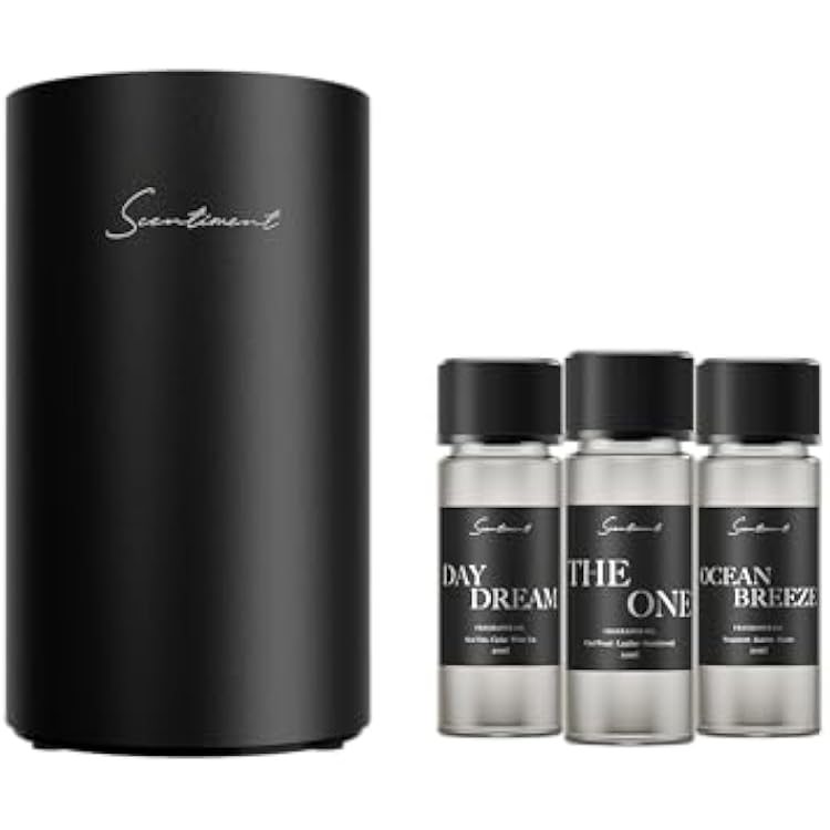 Mini Black Diffuser Discovery Kit Portable Cold Air Diffuser with 3 Luxury Hotel-Inspired Fragrance Oils 20mL Long-Lasting Nano-Mist, Home & Travel Aroma Scent Machine
