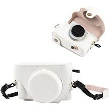 PULUZ Digital Camera Case for Sony ZV-1F Vlog Camera,Full Body Leather Camera Bag with Sony ZV-1F Case Shoulder Strap-Travel Protective Carrying Storage Bag (White)