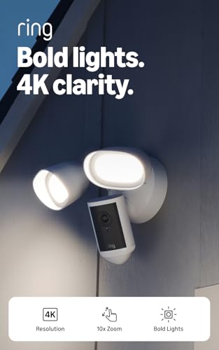Ring Floodlight Cam 4K Pro (newest model), Wired, Retinal 4K with wide-angle video, 10x Enhanced Zoom, and 2000 Lumen Floodlights, White