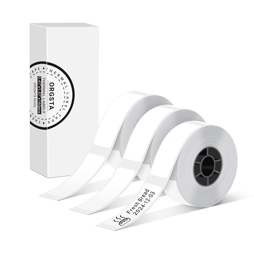 ORGSTA Label Maker Tape, Standard Laminated Thermal Label Tape Replacement, 0.47x1.57 12x40mm, Compatible with S001 Label Maker, Self-Adhesive Labeling Tape 160 TapesRoll, 3-Roll, White