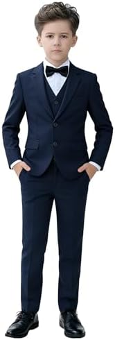 YuanLu Boys Suit for Kids Tuxedo Wedding Ring Bearer Outfit, 5 Piece Boy Slim Fit Formal Suits with Adjustable Waist
