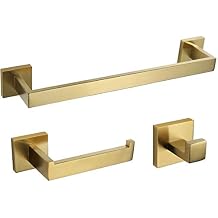 VELIMAX Premium Stainless Steel 3-Piece Bathroom Hardware Set Wall Mounted Bathroom Accessory Set - Robe Hook Toilet Paper Holder 16-Inch Towel Bar, Brushed