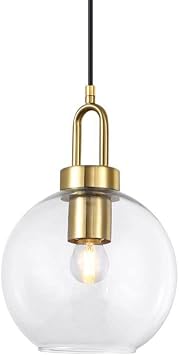 Clear High Light Transmittance Glass Pendant Light Fixture Gold Metal Lamp Holder 7.9in/9.9in Spherical E27 Hanging Lamp Adjustable Cord Barber Shop Cafe Restaurant Indoor Chandelier