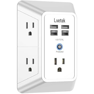 Outlet Extender, Surge Protector Outlet with 5-Multi Plug Outlet and 4 USB Ports2 USB C, 3-Sided 1680J Power Strip Wall Charger, Multiple-Plug Outlet Splitter for Home Travel Office,ETL Listed,White