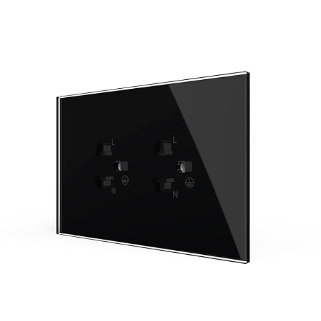 LIVOLO White Tamper Resistant Duplex Receptacle Standard Decorative Electrical Wall Outlet with Tempered Glass Panel AU/US Standard CE Certified,119mm*78mm Black Color