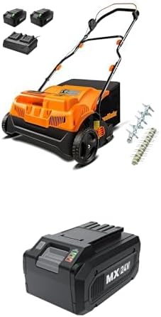 LawnMaster 48V MAX Brushless 16 Cordless Scarifier & Dethatcher with Removable Thatch Collection Bag Quick-Fold CLGVB4816 + LawnMaster 24LB4005-CN 24V 4.0Ah Battery Suit 24V / 48V Cordless Machine