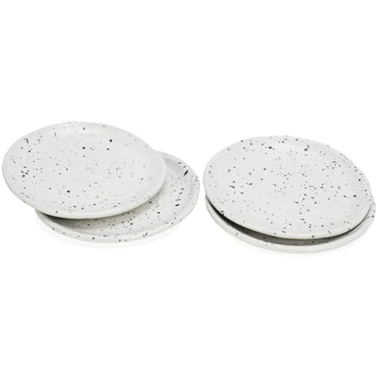 roro Ceramic Canape Plates, Set of 4, Matte White with Dark Speckles, Handmade, 5 Inches Wide
