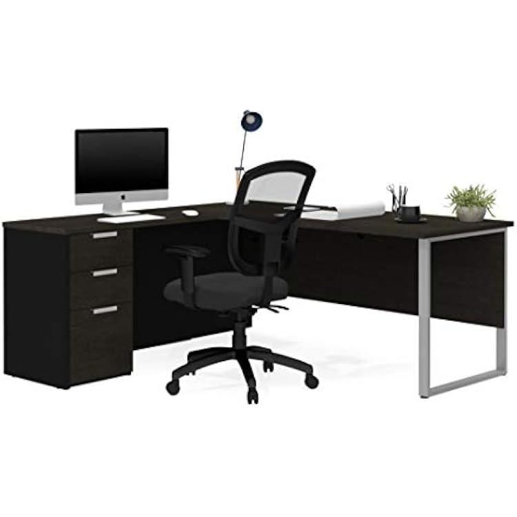 Bestar Pro-Concept Plus L-Shaped Desk with Drawers, Deep GreyBlack