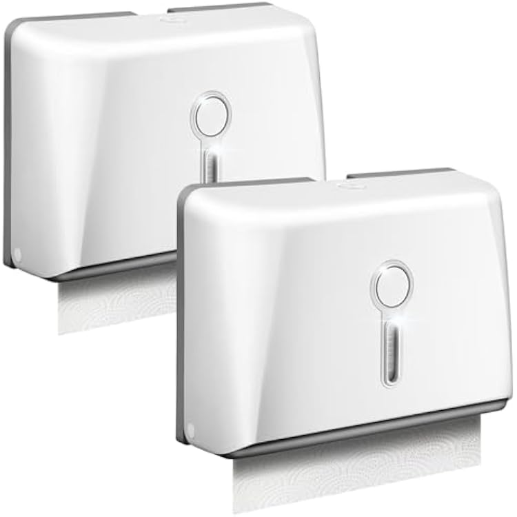 2 Pack Paper Towel Dispenser Wall Mount, Sunoyar C Fold Z Fold Trifold Commercial Paper Towel Dispenser Wall for Bathroom with Lock, No Drilling Wall Hand Paper Towels Dispenser White