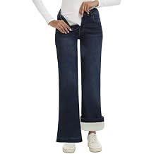 Fleece Lined Jeans Women High Waisted Stretchy Warm Winter Thermal Pants Thick Bell Bottom Wide Leg Jeans Woman