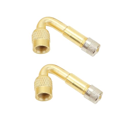 2 PCS 45 Degree Metal Valve Stem Extenders, Universal Valve Stem Extensions Compatible for Dual Wheels Passenger Cars, Stroller, RV, Motorcycles, Bicycles, Trailers Gold
