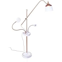 Daylight Company Anita Floor Lamp Professional Craft & Sewing Light with 95+ CRI, 2600 Lux Dimmable LEDs, 3 Color Modes Includes Magnifier, Phone Clamp, and Tool Tray Matte White/Copper
