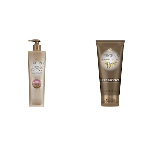 Jergens Natural Glow 3-Day Self Tanner for Medium to Deep Skin Tone, Sunless Tanning Moisturizer & Natural Glow Instant Sun Sunless Tanning Moisturizer  Bronzer, Self Tanner, Deep Bronze