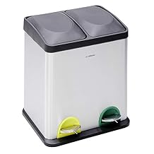 ARREGUI Step Bin CR705-30L Kitchen Recycling Bin 2 Pedal Bins | 2 x 15 L (30 L) | Recycling Bin with 2 Compartments | Stainless Steel Bin Cabinet with 2 Buckets | Bin Bag
