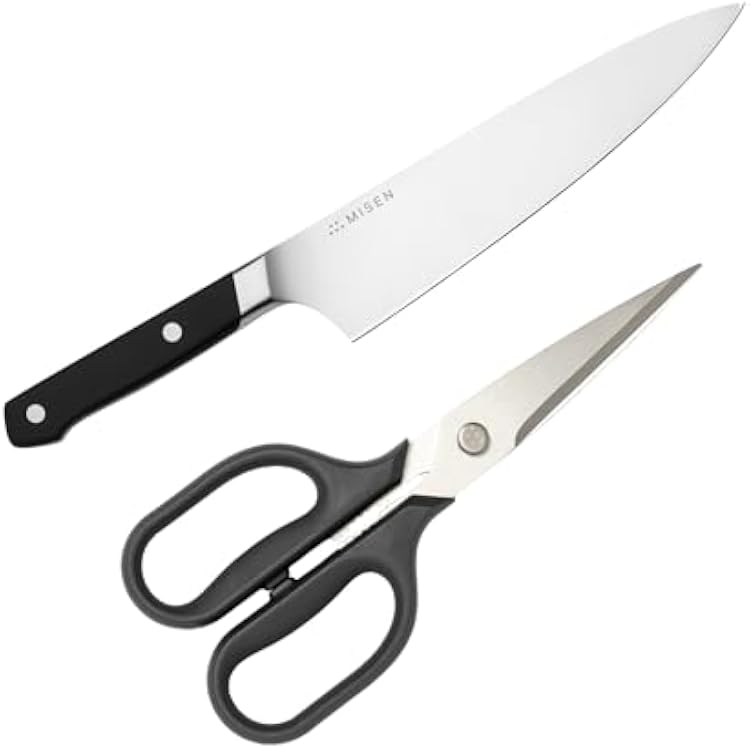 Misen 8in Chef Knife and Kitchen Shears set - Versatile, Easy Clean, Sharp - Black