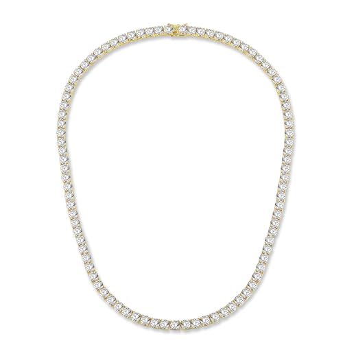 GEMSME 5mm Tennis Necklaces for WomenMen - 18K YellowWhite Gold Plated 4 Pong Setting Round Cubic Zirconia Classic Diamond Tennis Chain, Ladies Tennis Necklace Size 16-22 inch