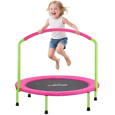 Ativafit 36inch Elastic Band Big Handle Toddler Trampoline for Kids Ages 2-6 Indoor Outdoor Mini Trampoline with Safety Padded Cover Fun for Kids